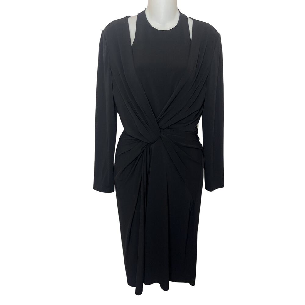 Alexander Wang Twist Front Halter Long Sleeve Jersey Stretch Dress Size 8 Black
